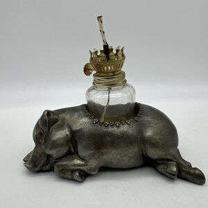 Vintage Petite Choses Morton’s Steakhouse Sleeping Pig Pewter Oil Lamp